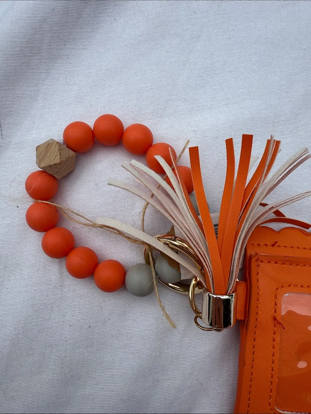 Amazon Orange Leather Cardholder Keyring with Beaded Wristlet